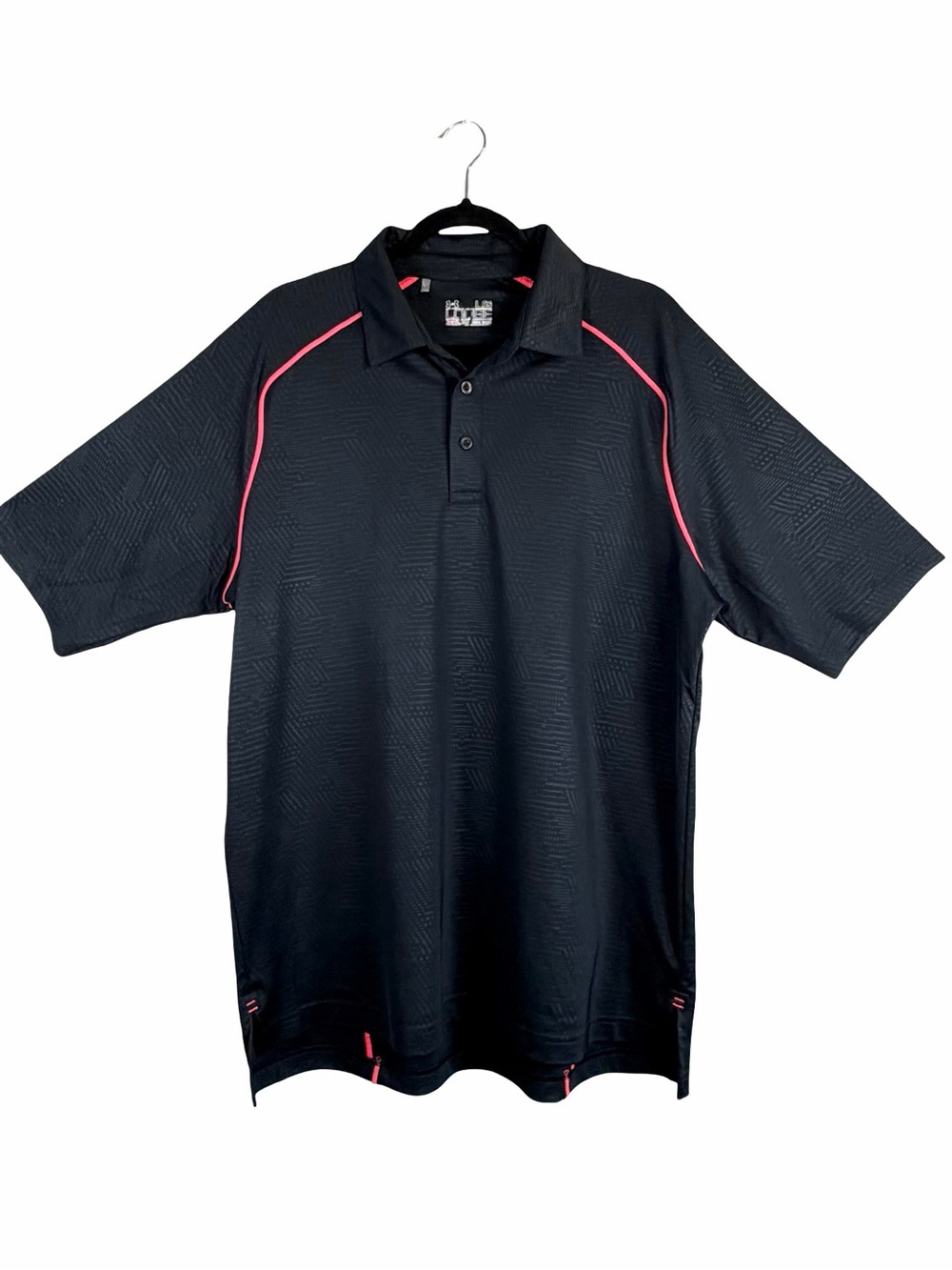 Under Armour Mens Black Texture Pink Heat Gear Performance Polo Shirt Size Large